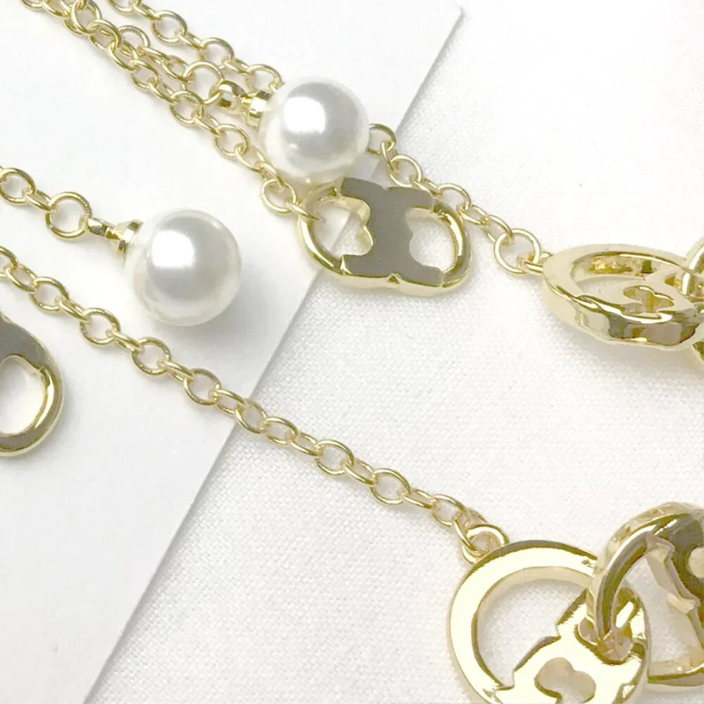 Tory Burch Gold & Pearl Chain Dangling Earrings NWOT